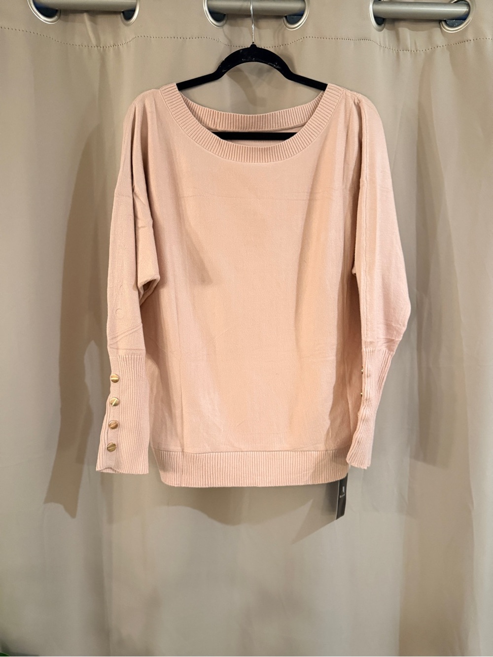 Women’s NWT Micoson  Blush Pink Boatneck Sweater with Gold Button Cuffs